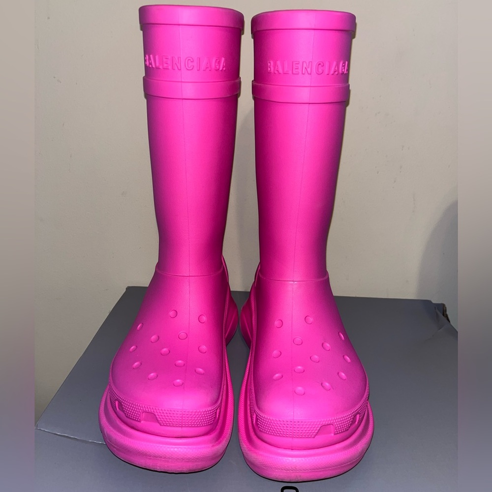pink balenciaga croc boot